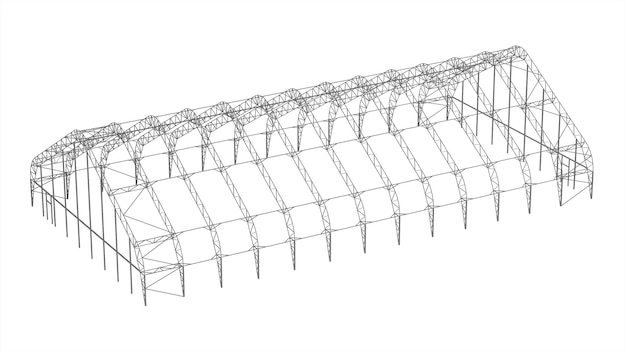 Almacén de estructura metálica. Representación 3D.