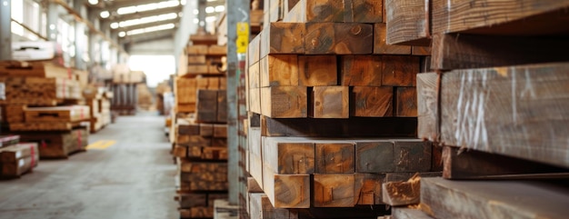 Un almacén lleno de numerosas tablas de madera