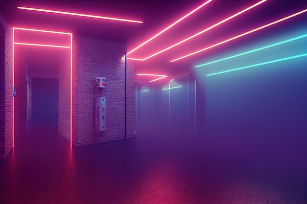 Almacén de pasillo de estacionamiento subterráneo futurista moderno con iluminación Un escenario vacío una habitación