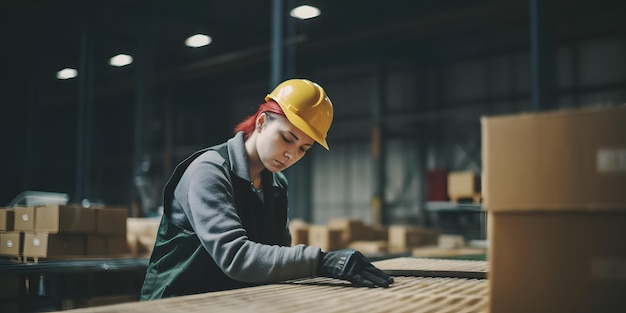 Almacén de trabajadores empleados que trabajan en el almacén control de productos y gestión de existencias líneas de producción de fábrica logística industrial control de embalaje Ai generativo