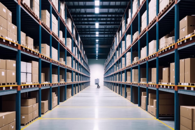 Un almacén vacío con filas de cajas IA generativa