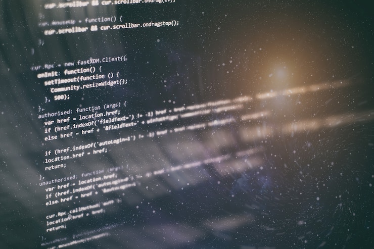 Foto almacenamiento de big data y representación de computación en la nube. código de programación.