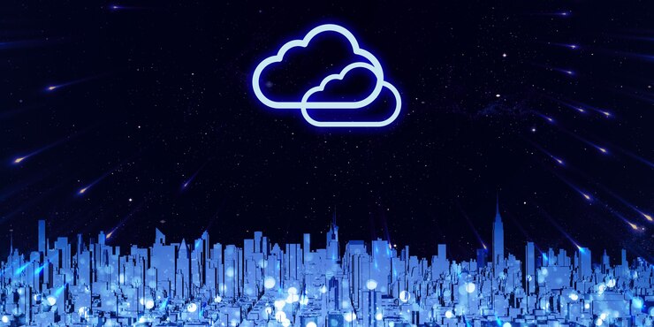 Foto almacenamiento de datos en la nube gran ciudad llena de edificios altos almacenamiento en internet