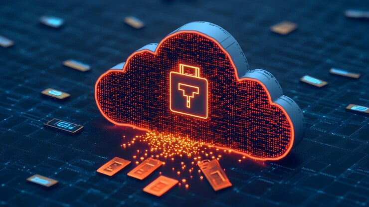 Foto almacenamiento seguro de datos en la nube con icono de bloqueo