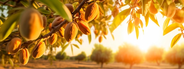 La almendra crece en un árbol en el jardín de cosecha Ai generativo