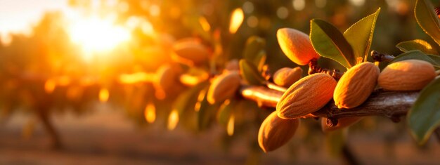 La almendra crece en un árbol en el jardín de cosecha Ai generativo