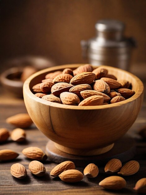 Foto las almendras en una cocina rústica generadas por la ia