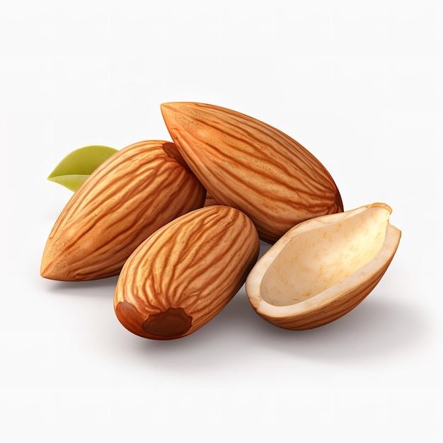 Almendras frescas aisladas sobre un fondo blanco