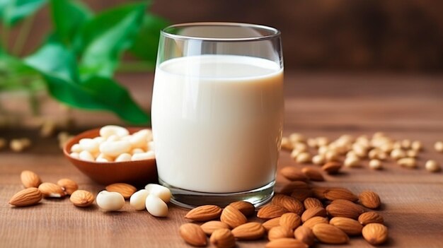 almendras y leche de almendras en vaso