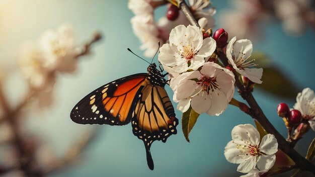 Foto la almirante roja vanessa atalanta mirando las flores de la hortensia