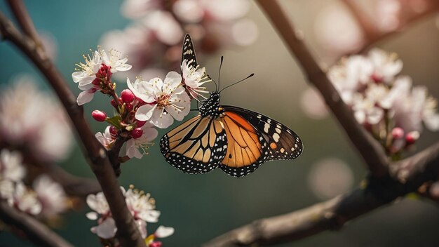 Foto la almirante roja vanessa atalanta mirando las flores de la hortensia