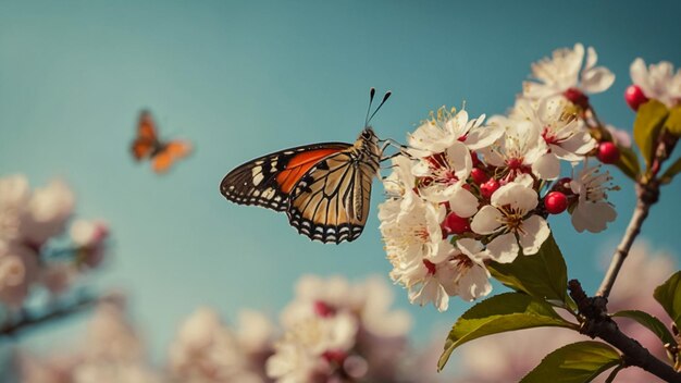 Foto la almirante roja vanessa atalanta mirando las flores de la hortensia