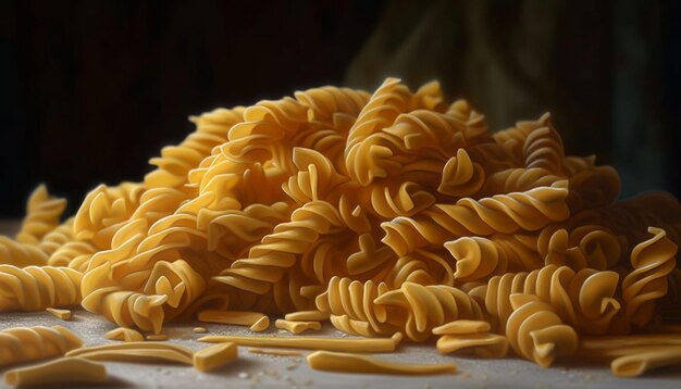 Almoço italiano saudável Fusilli penne e pasta tagliatelle coleção gerada por inteligência artificial