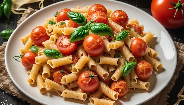 Almoço saudável pasta vegetariana com tomate fresco gerado por papel de parede de IA