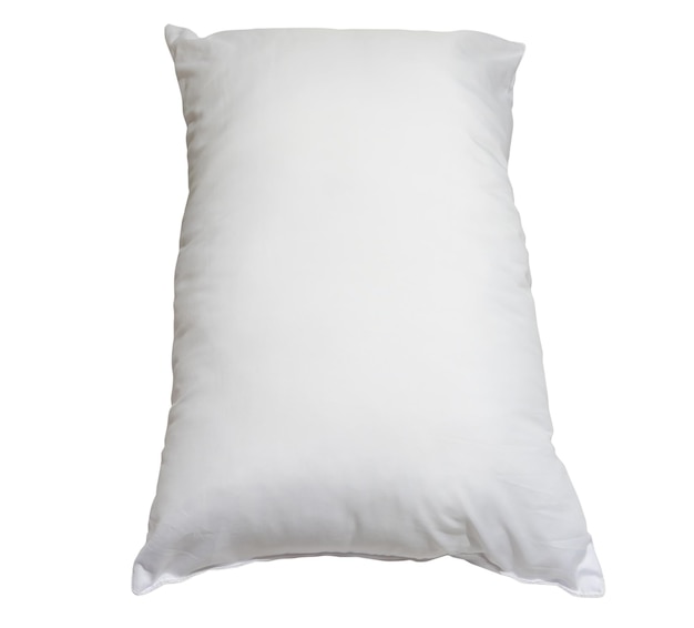 Foto almofada branca no quarto de hotel ou resort é isolada em fundo branco com traçado de recorte conceito de sono confortável e feliz na vida diária