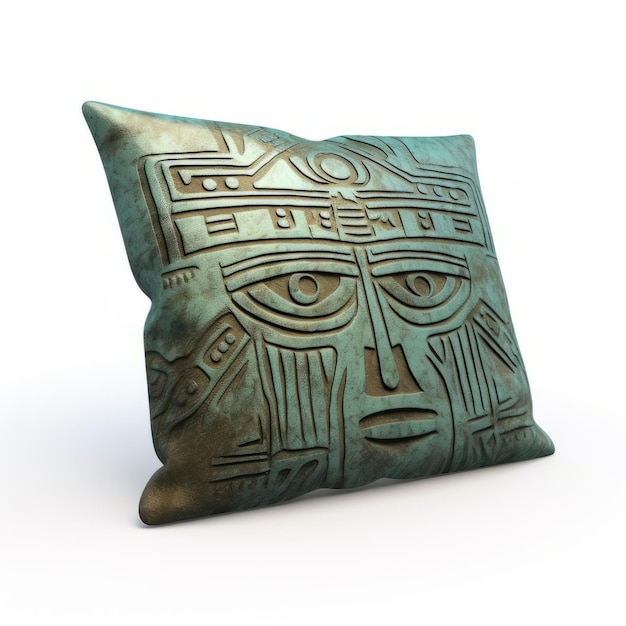 Foto almofada colorida com antigo desenho de máscara asteca
