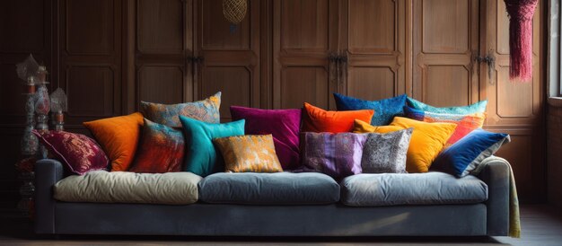 Foto almofadas dispostas num sofá