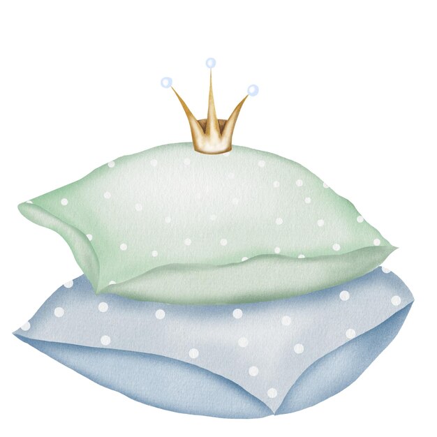 Almohada acuarela dibujo a mano de dos almohadas en fondo blanco aislado clip art de ropa de cama