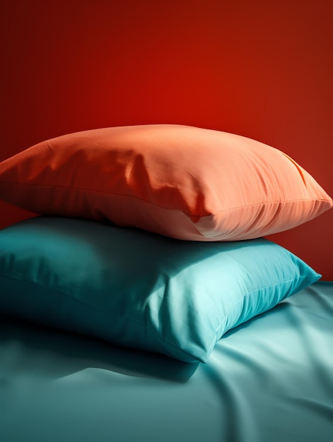 Una almohada azul con un fondo rojo y la palabra "dormir" en ella.