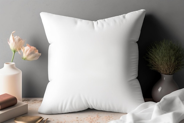 Una almohada blanca con una almohada blanca que dice "blanco" en ella