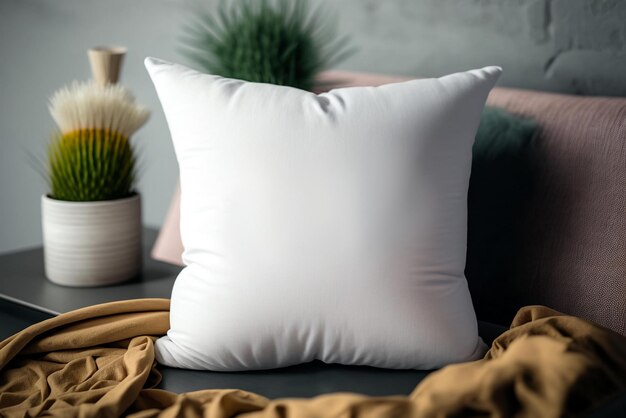 Una almohada blanca con una almohada blanca sobre una mesa.