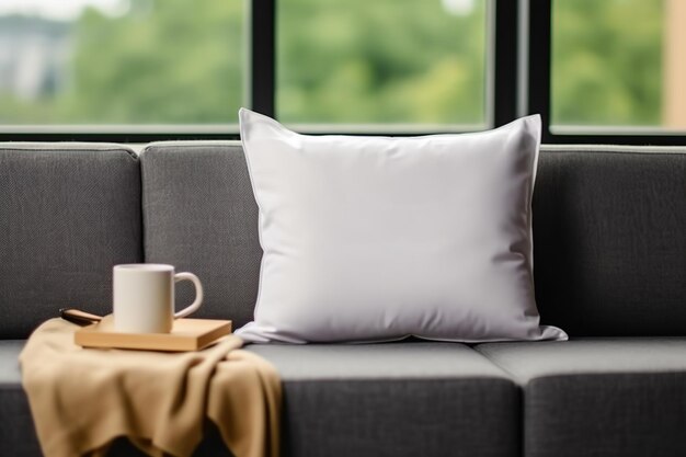 Almohada en blanco en la sala de estar estilo simulacro Ilustración generada por AI