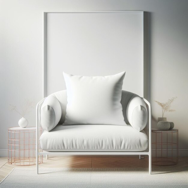 Almohada cuadrada blanca en una habitación moderna plantilla de estuche de cojín en blanco para su presentación de diseño gráfico