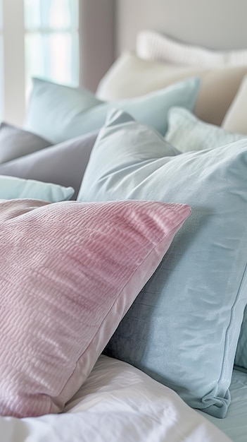 Las almohadas de peluche en tonos pastel ofrecen un toque de comodidad y elegancia cotidianas
