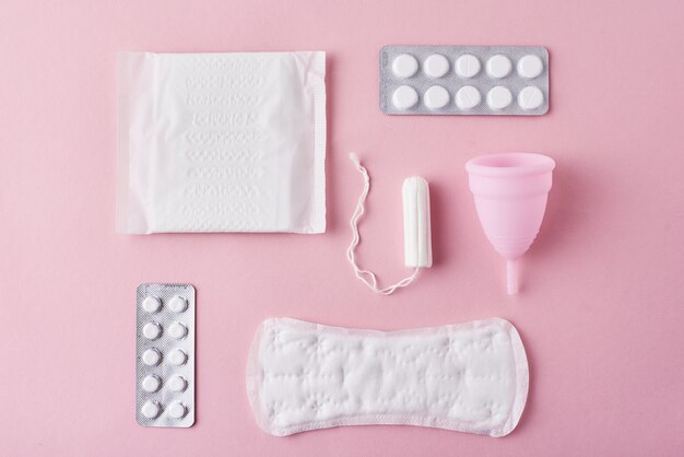 Almohadilla sanitaria, copa menstrual, tampones y tabletas.