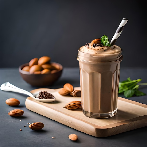 Foto almond butter chocolate protein smoothie ai gerado