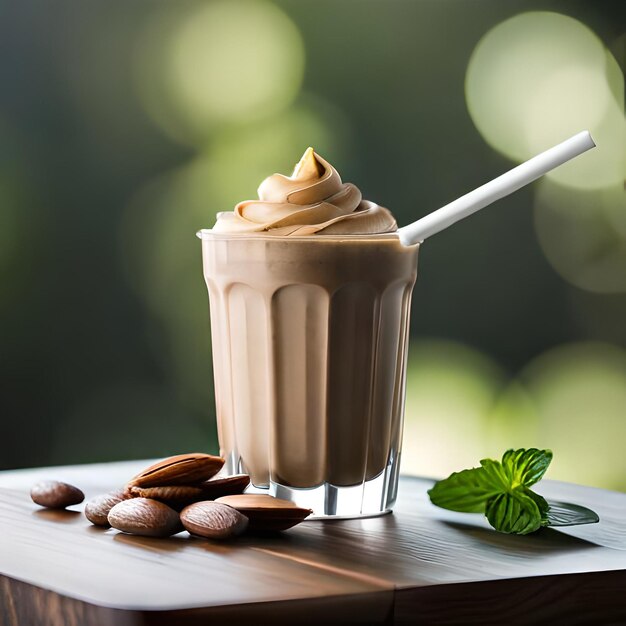 Foto almond butter chocolate protein smoothie ai gerado