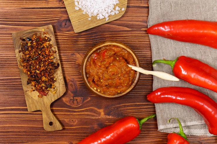 Foto almuerzo balcánico de pimienta ajvar y berenjena alimentación vegana alimentación saludable