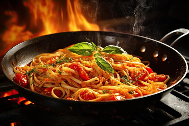 Almuerzo comida italiana pasta cocinar pasta de espagueti para el almuerzo en casa