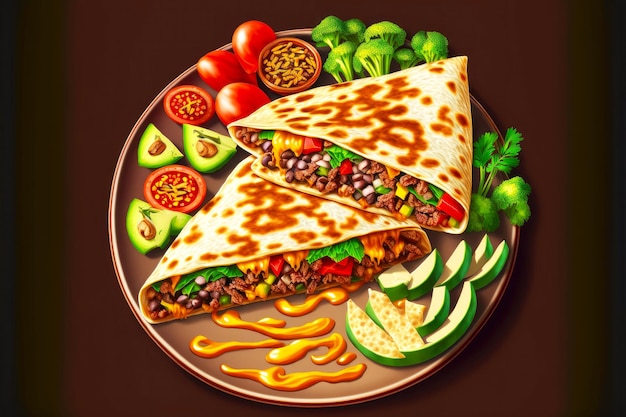 Almuerzo saludable comida mexicana Quesadillas con queso de res y verduras