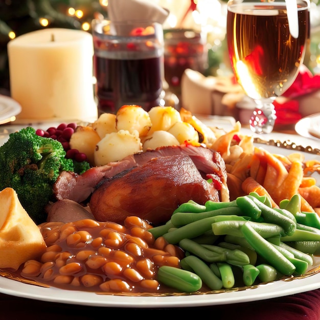 Almuerzo tradicional británico de Navidad