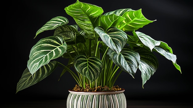 Alocasia Macrorrhiza "Stingray"-Pflanze auf einem Topf auf weißem Hintergrund