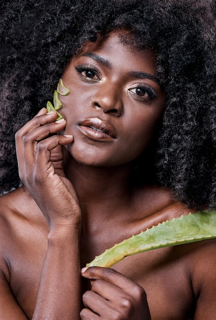 Aloe é perfeito para cuidados com a pele diy foto de uma bela jovem posando com uma planta de aloe vera contra sua pele