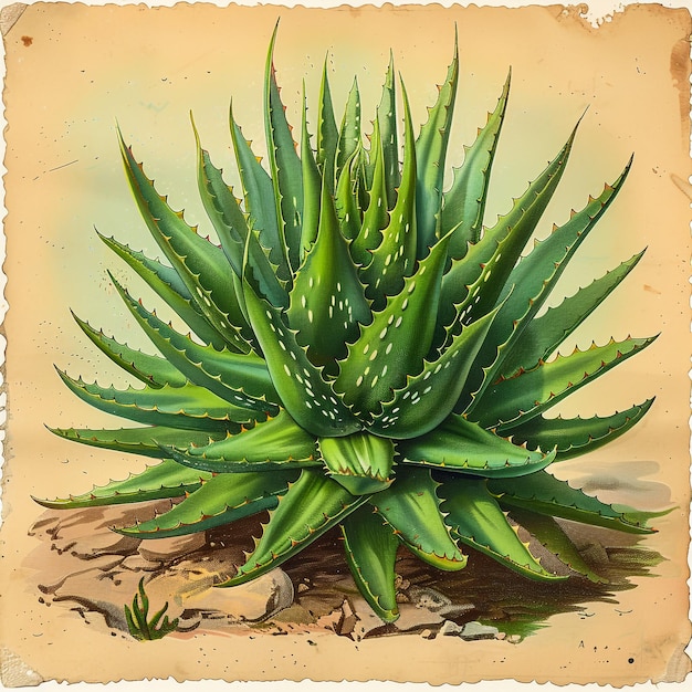 Aloe-Pflanze im Vintage-Pot- und weißen Wandmodell