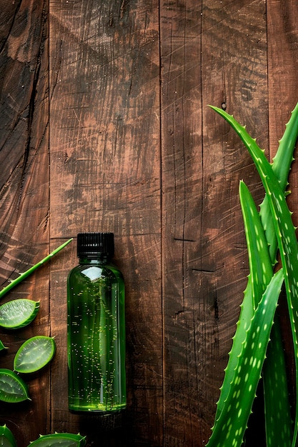 Aloe Vera ätherisches Öl in einer Flasche Selektiver Fokus