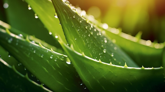 aloe vera em linda luz com gotas de água