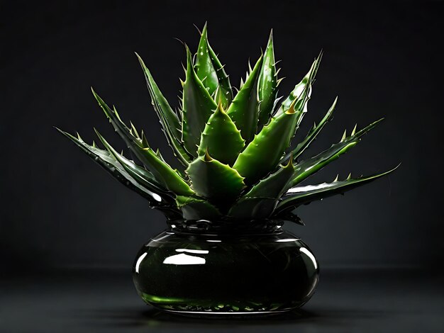 Aloe Vera en fondo negro Maqueta de bienestar de hierbas