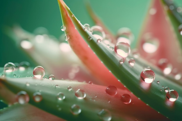 Aloe vera fresco com gotículas na ilustração de IA generativa de fundo rosa