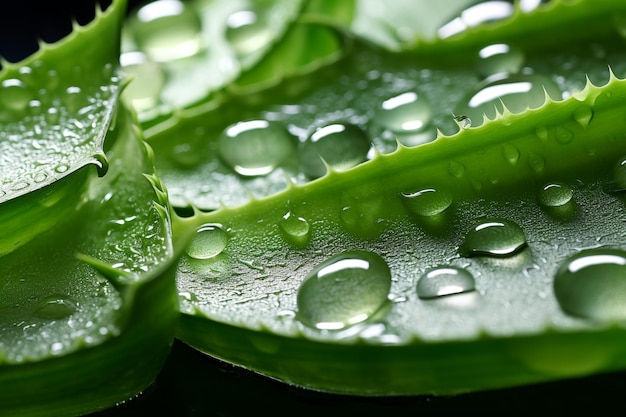 Foto aloe-vera-schnitte mit tropfen aus der nähe