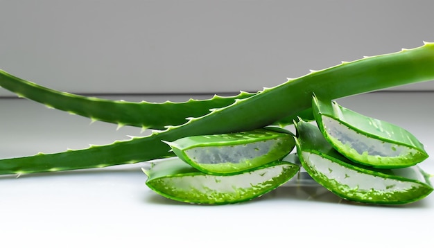 Foto aloe vera sobre un fondo blanco productos de cuidado natural hidratante y cuidado de la piel