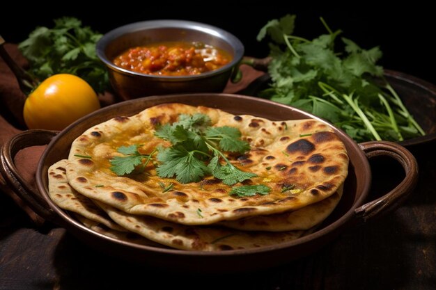 Aloo Gajar Paratha tradicional A popular comida de rua Aloo Paratha ou Alu Paratha imagem