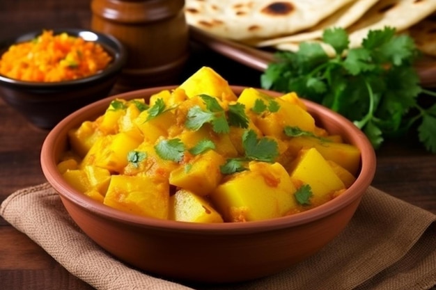 Aloo masala ist ein beliebter indischer Kartoffelgericht, der oft mit Roti oder Chapati gegessen wird