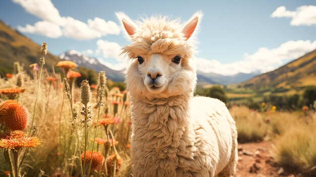 Alpaca camello puesta de sol retrato escena rural hierba ganado arena aventura