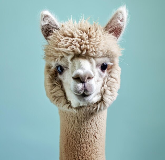 Foto alpaca em fundo azul