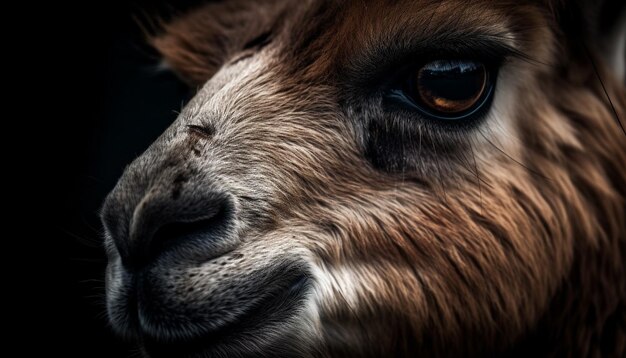 Una alpaca esponjosa y una cabra posan para un retrato generado por IA