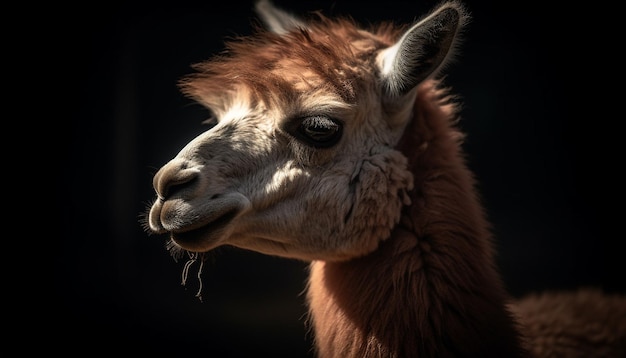 Alpaca esponjosa posa para un lindo retrato al aire libre generado por IA